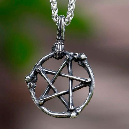 316L Stainless Steel Skull Pentagram Star Pendant Necklace for Men