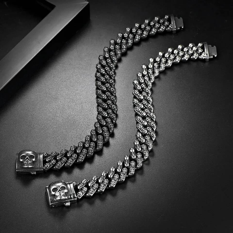 Black Skull Bracelet for Men Gothic Punk Rock Heavy Metal Chain Jewelry 316L Stainless Steel Biker Style