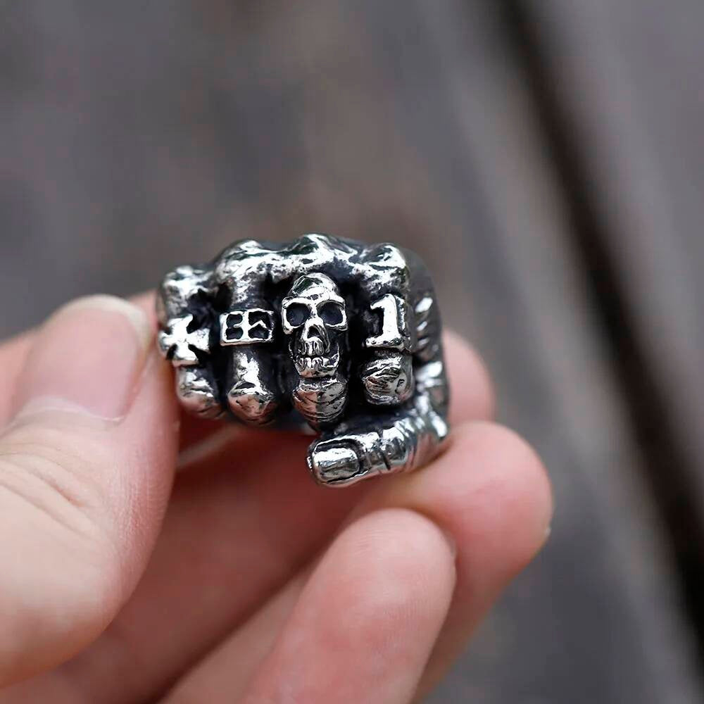 Men’s Skull Fist Ring – Gothic Punk Stainless Steel Biker Jewelry