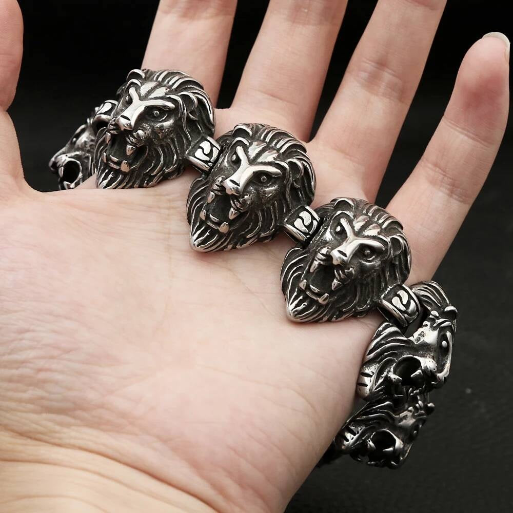 Stainless Steel Lion Head Chain Bracelet – Bold King’s Power Jewelry