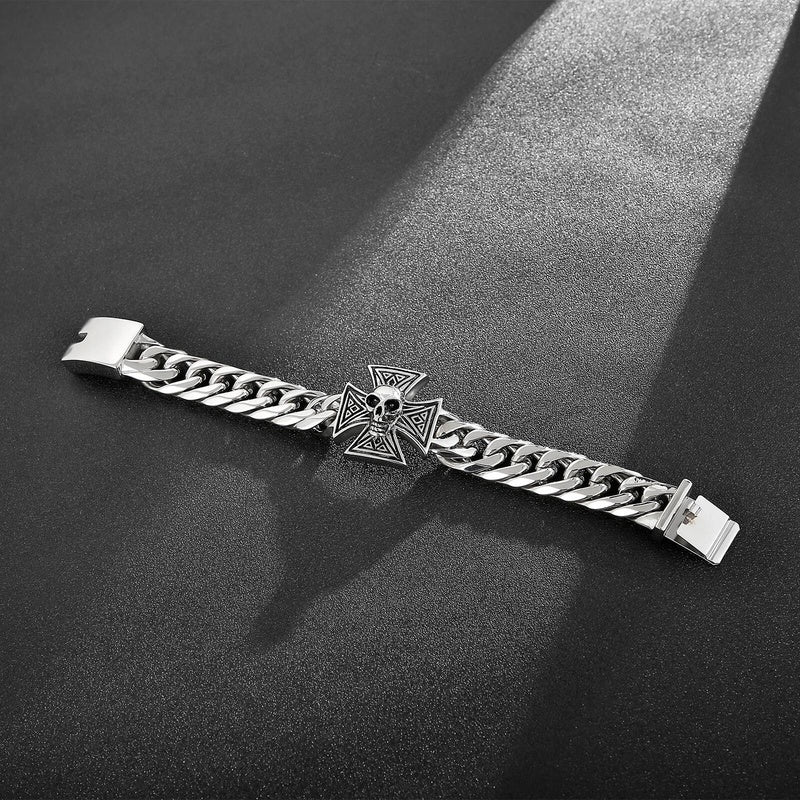 Personality Engraved Name Skull Bone Bracelet Men 316L Stainless Steel Jewelry Gift