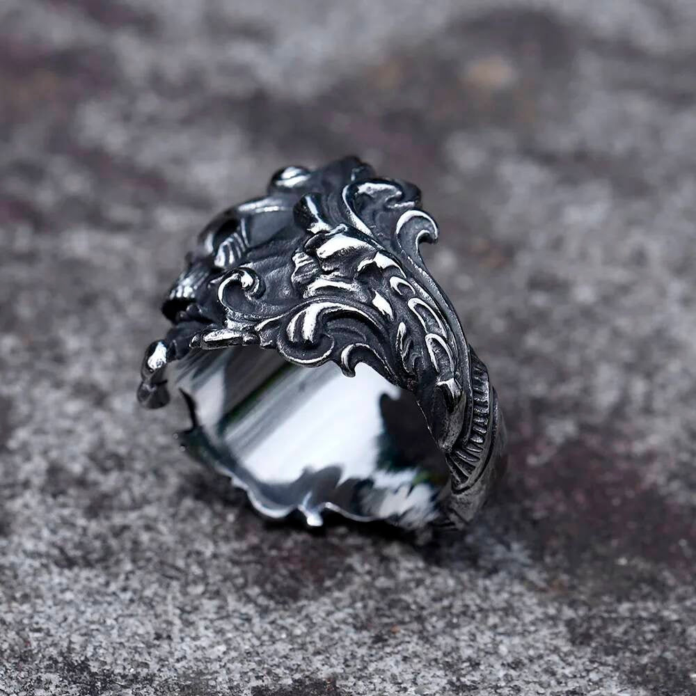 Caarium Skull Devil Ring - Gothic Stainless Steel Decorative Pattern Jewelry