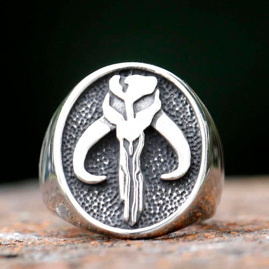 Tribal Warrior Emblem Ring – Stainless Steel Signet Skull Symbol Jewelry