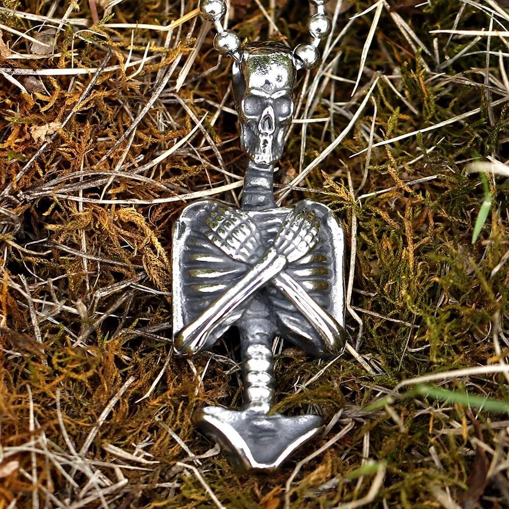 Skeleton Crossbones Skull Pendant Necklace for Men - Gothic Stainless Steel Jewelry