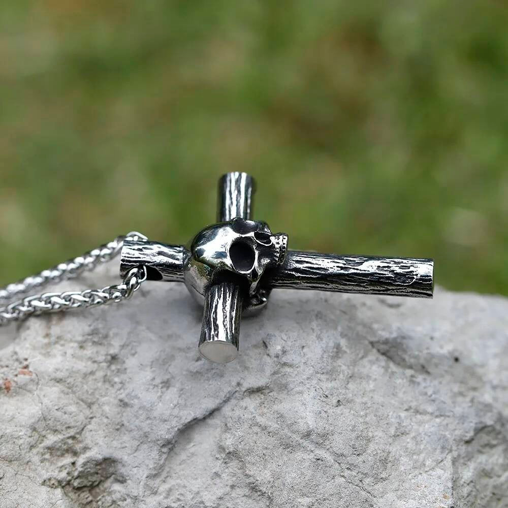 Skull Cross Pendant – Gothic Stainless Steel Necklace