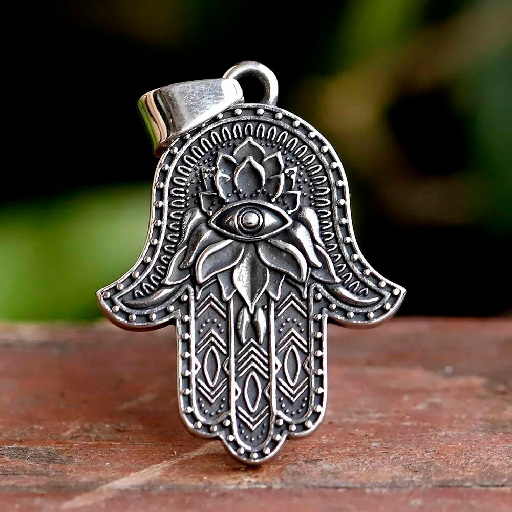 Hamsa Pendant with Evil Eye – Stainless Steel Protection Necklace for Good Luck and Spiritual Healing
