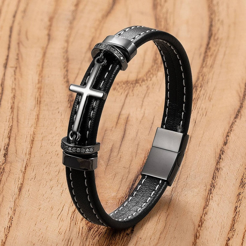 Black Braided Leather Bracelet with Green Jade Beads - Stylish Multi-Layer Magnetic Clasp Jewelry for Casual Wear and Gifts Black-B