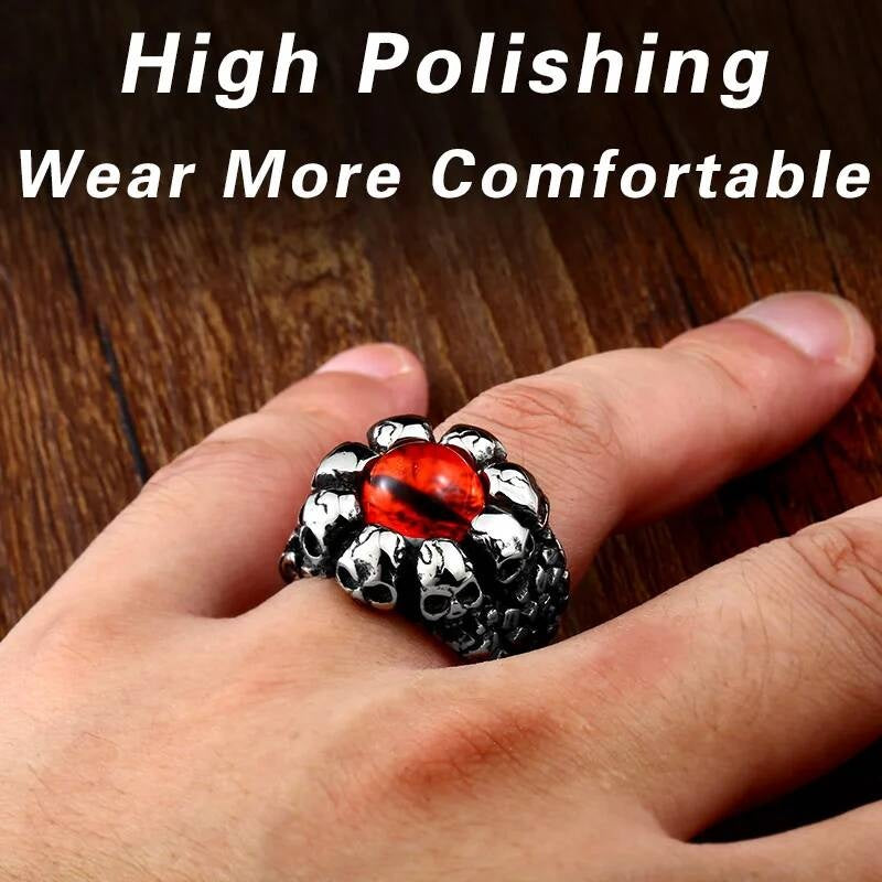 All-Seeing Orange Eye Ring – 316L Stainless Steel Mystical Garnet Band