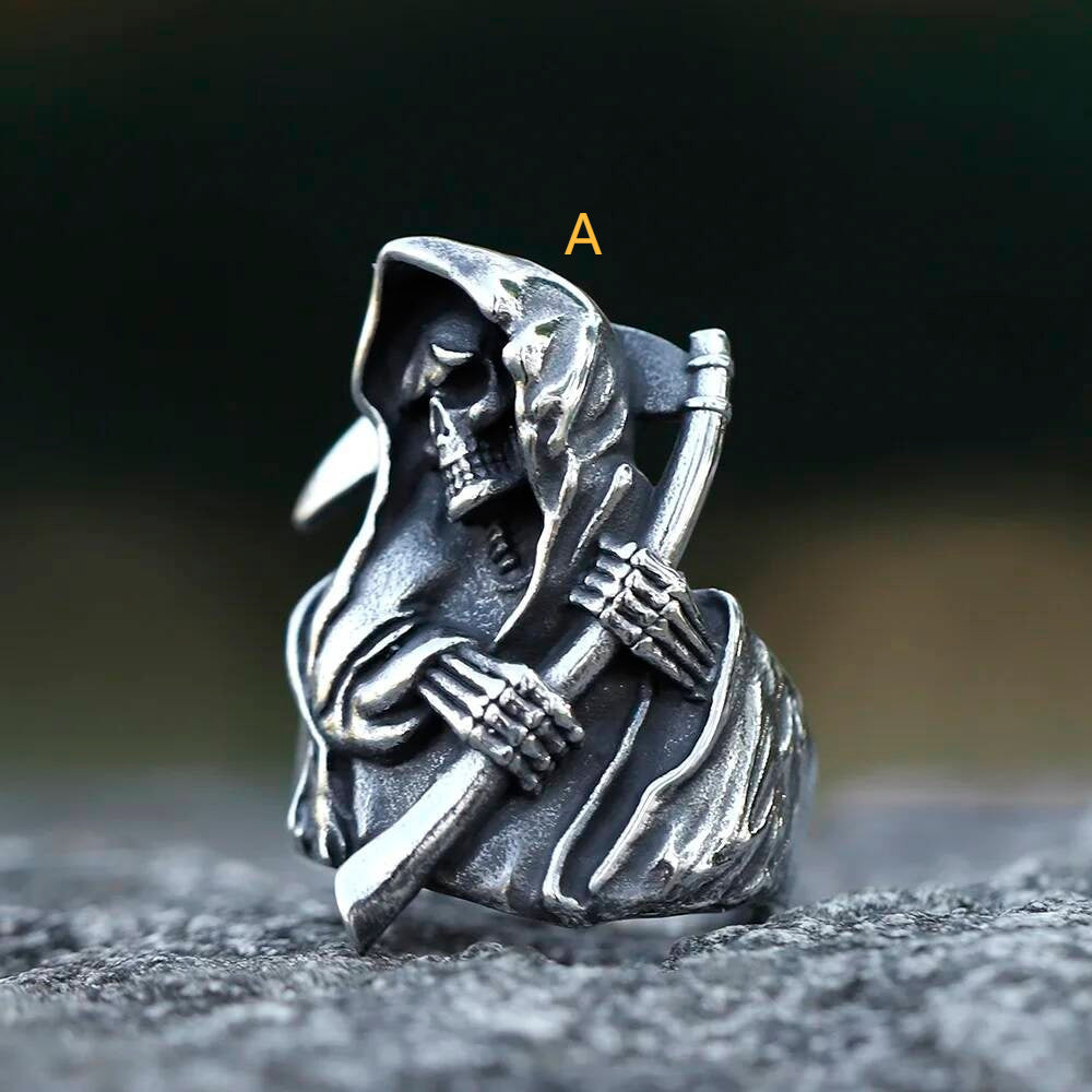 Sickle Caarium Skull Ring - Gothic Stainless Steel Biker Punk Jewelry A style