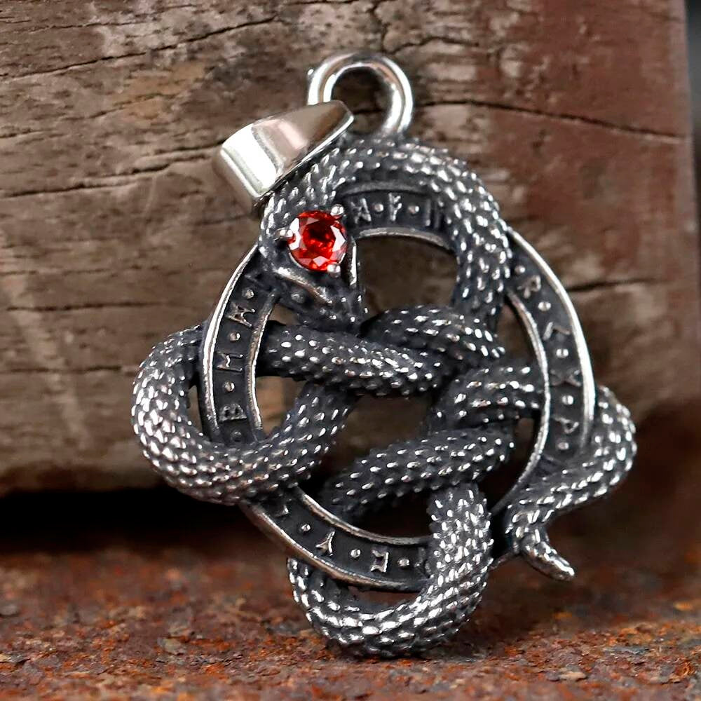 Serpent Knot Pendant Necklace with Red Gem – Mystic Protection Jewelry