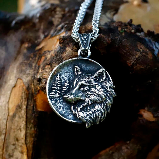 316L Stainless Steel Norse Viking Wolf Pendant Necklace for Men