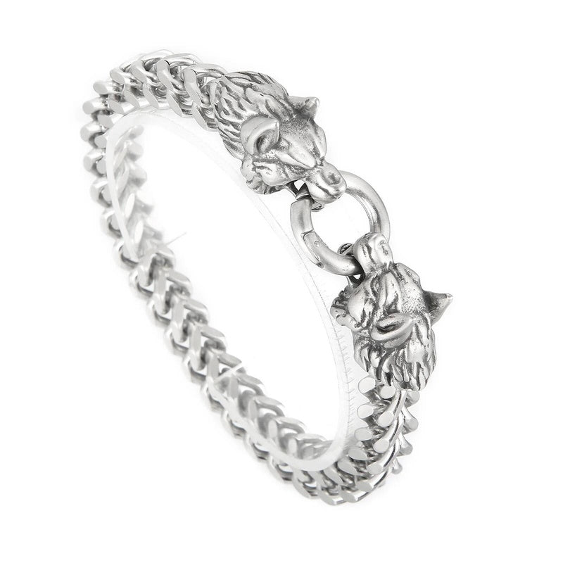 8mm Wolf Chain Bracelet Men Stainless Steel Retro Jewelry Steel Color 22cm