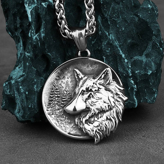Viking Wolf Necklace Pendant For Men 3D Seal Pattern Jewelry Accessories Wolf 60cm Length