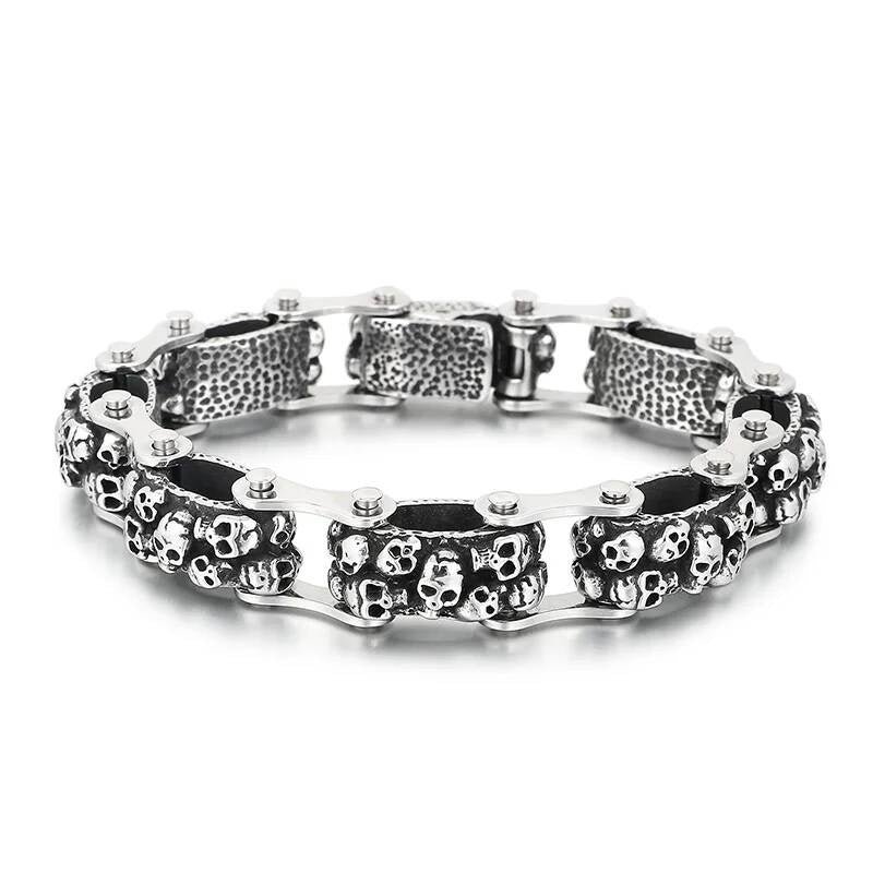 14mm Skull Ghost Head Biker Motorcycle Chain Bracelet For Men 316L Stainless Steel Punk Jewelry Steel Color 24cm