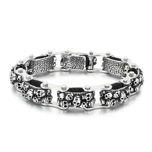 14mm Skull Ghost Head Biker Motorcycle Chain Bracelet For Men 316L Stainless Steel Punk Jewelry Steel Color 24cm