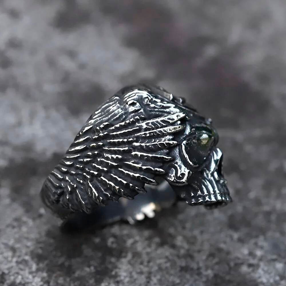 Skull & Valknut Amulet Ring – 316L Stainless Steel Gothic Viking Punk Jewelry