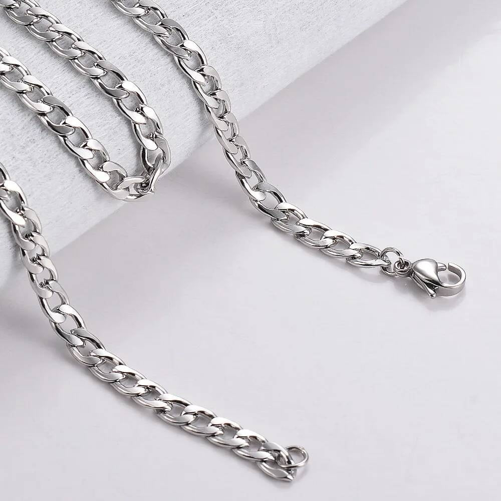 1 piece Width 3/4.5mm Flat Curb Chain Stainless Steel Necklace 3 Colors