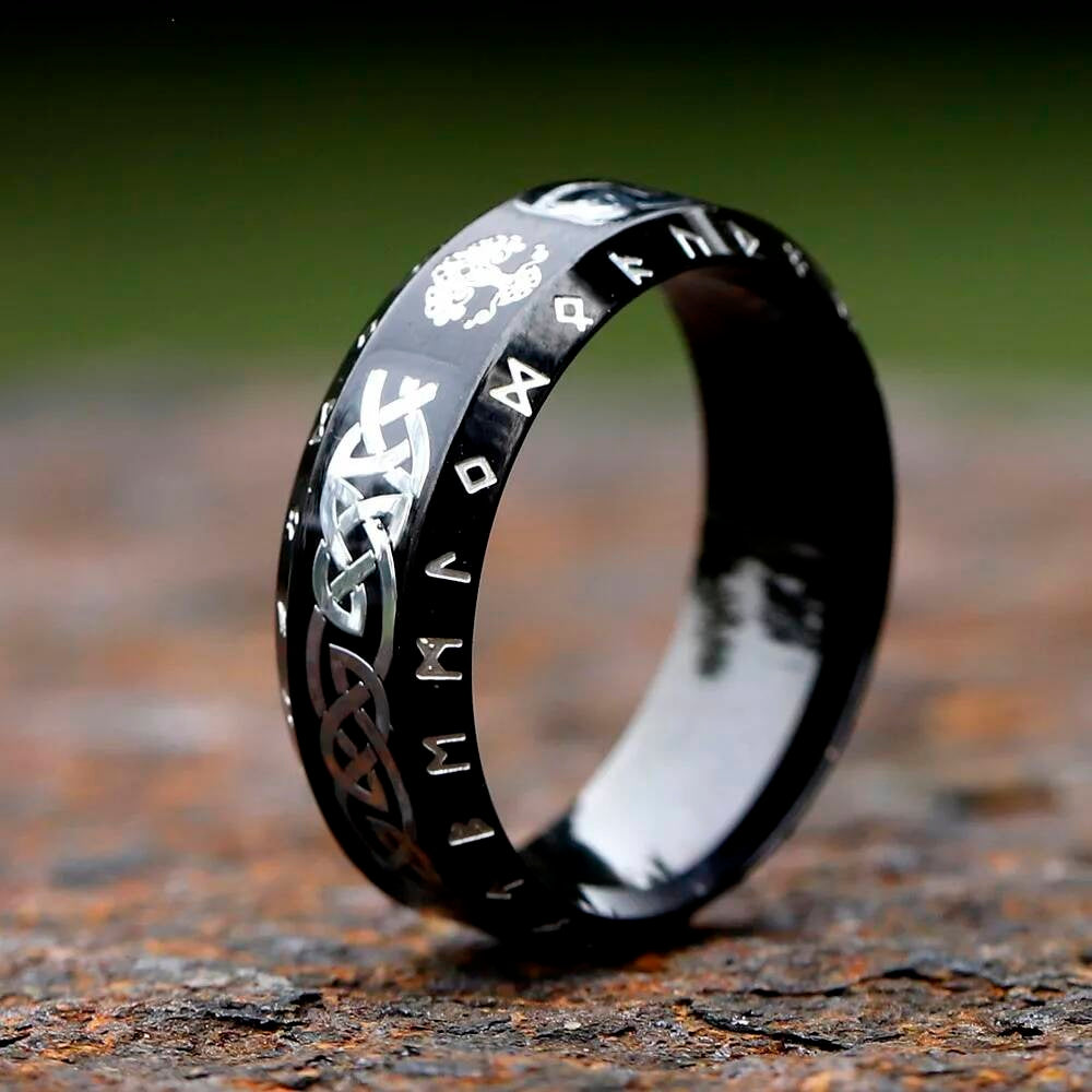 Rune-Enscribed Tree of Life Ring – 316L Stainless Steel Viking Amulet