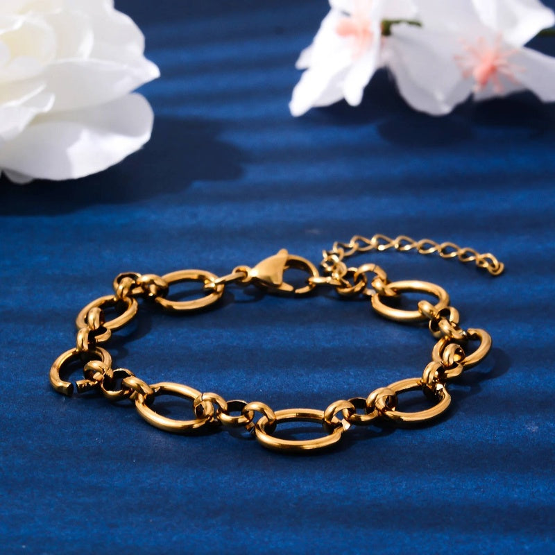 Stainless Steel Chunky Link Chain Bracelet For Women Gold Plated Waterproof Hip-hop Rock Style Women's Bracelets 20cm+5cm