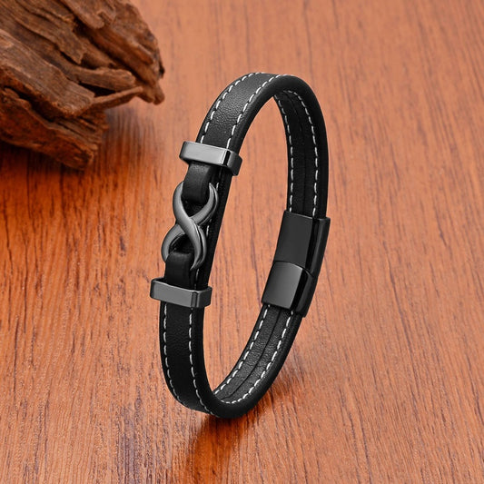Black Braided Leather Bracelet with Green Jade Beads - Stylish Multi-Layer Magnetic Clasp Jewelry for Casual Wear and Gifts Black