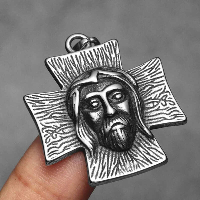 316L Stainless Steel Jesus Face Cross Pendant Necklace