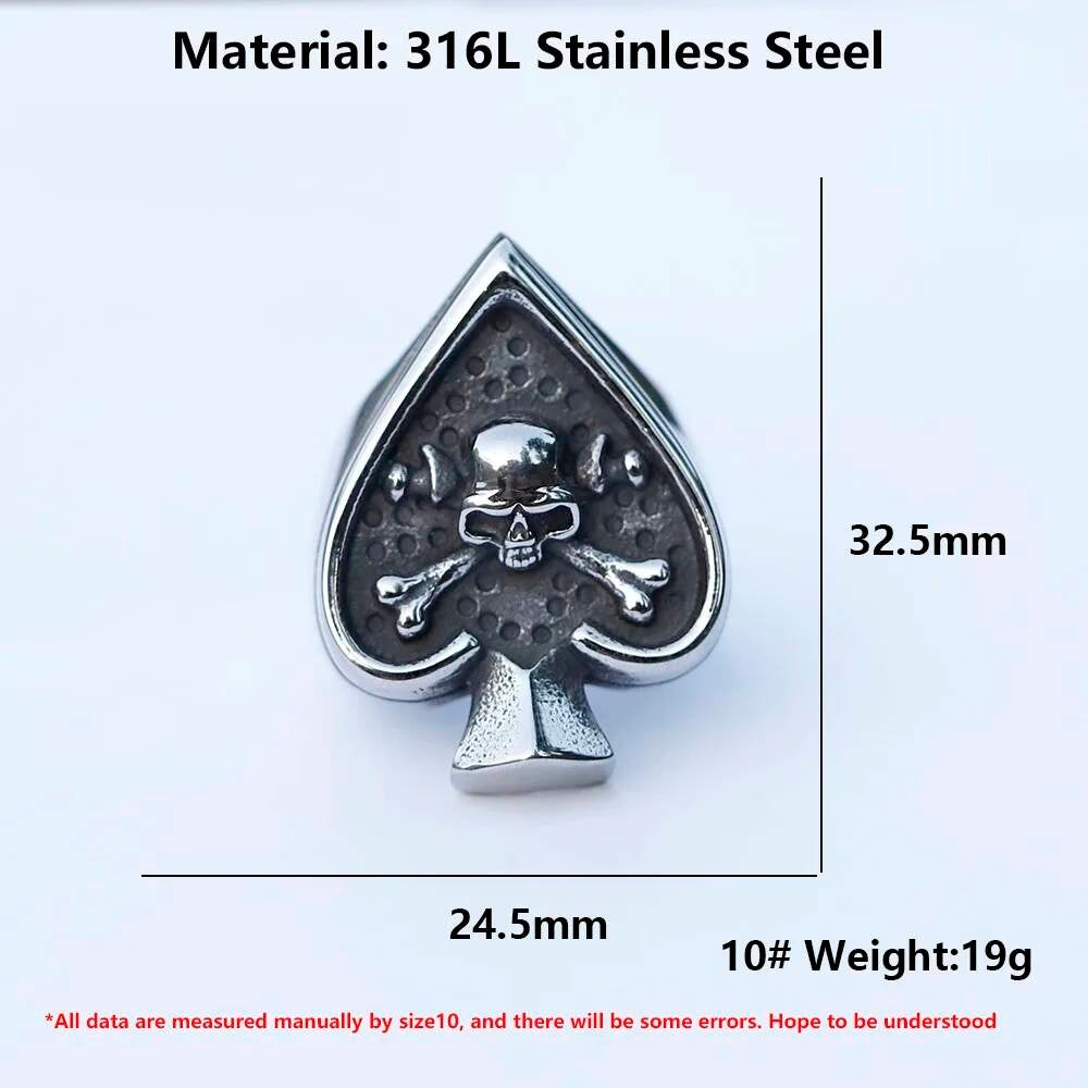 Ace of Spades Skull Ring – Gothic Stainless Steel Biker Punk Jewelry