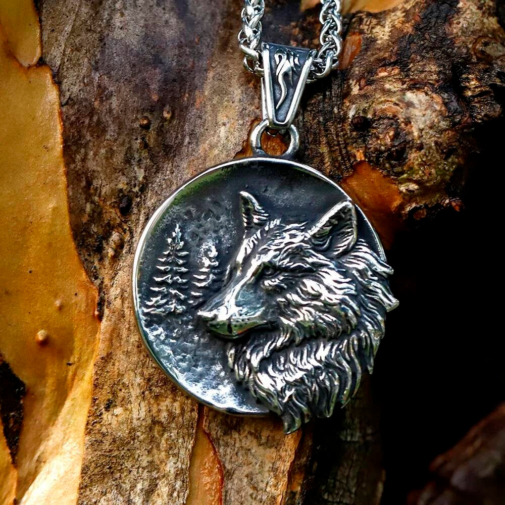 316L Stainless Steel Norse Viking Wolf Pendant Necklace for Men
