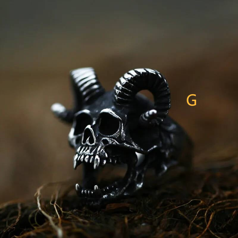 Domineering Goat Skull Ring – 316L Stainless Steel Gothic Statement Band