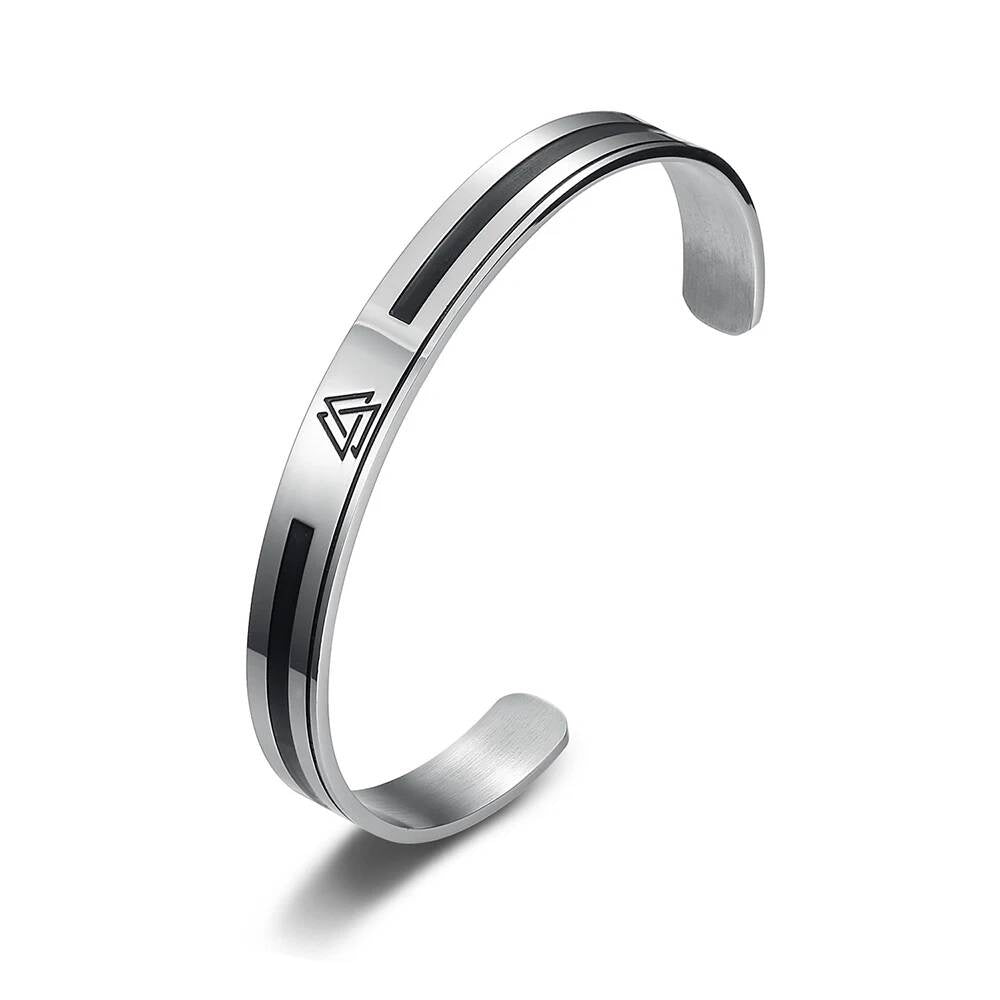 Minimalist Viking Valknut Stainless Steel Cuff Bracelet – Norse Symbol Jewelry for Men Style A