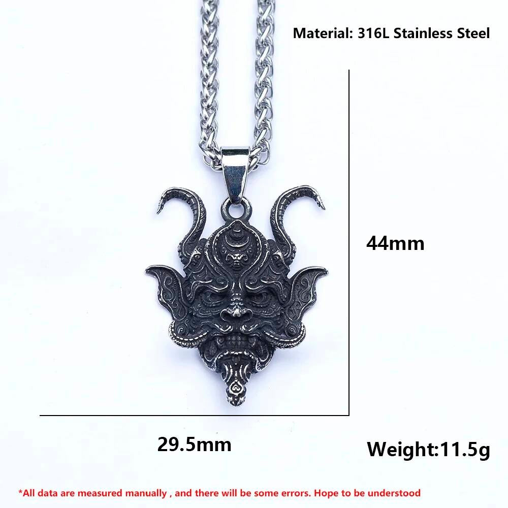 Demon Mask Pendant Necklace – Gothic Stainless Steel Oni Jewelry
