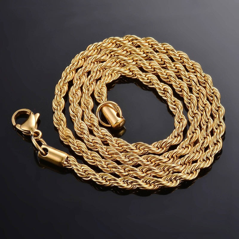 1 piece Gold Color Width 2mm/2.5mm/3mm/4mm/5mm/6mm Rope Necklace/Bracelet For Men Women Stainless Steel Chain Necklace