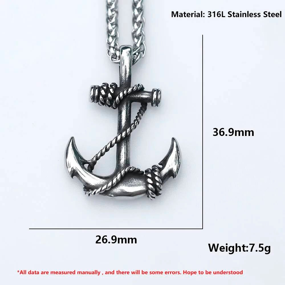 Nautical Anchor Pendant Necklace - Stainless Steel Rope-Wrapped Anchor Charm for Men
