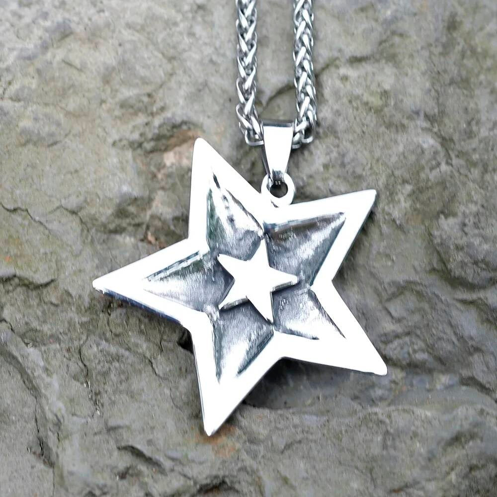 Men's 316L stainless-steel vintage five-pointed star Pendant Necklace geometry