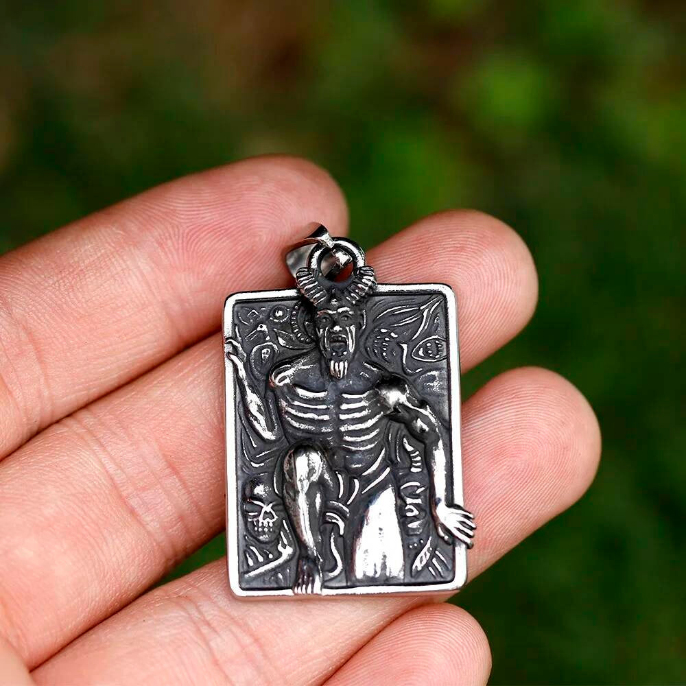 Demonic Relief Pendant – Gothic Dark Fantasy Stainless Steel Necklace