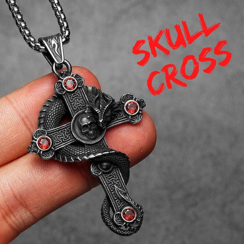 316L Stainless Steel Serpent Sword Cross Pendant Necklace with Gemstones N1362-With Chain-R