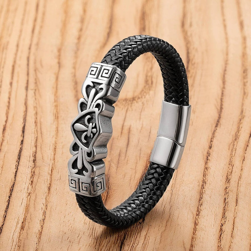 Black Braided Leather Bracelet with Green Jade Beads - Stylish Multi-Layer Magnetic Clasp Jewelry for Casual Wear and Gifts Style-A