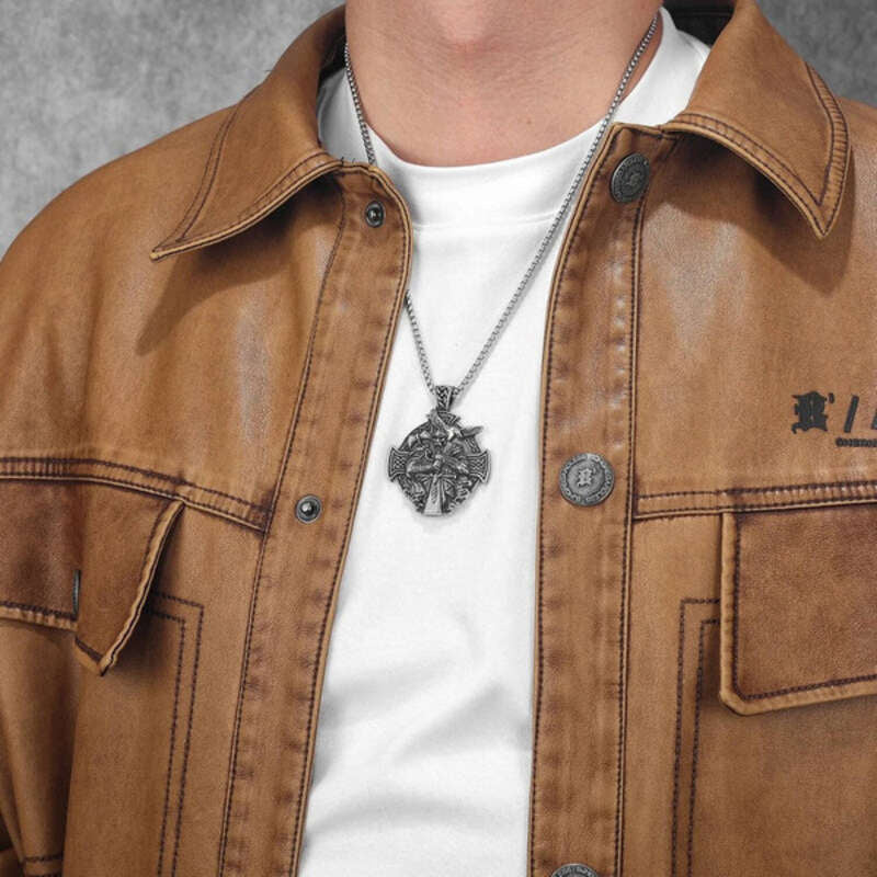 Viking Raven Warrior Cross Pendant Necklace – 316L Stainless Steel Norse Amulet