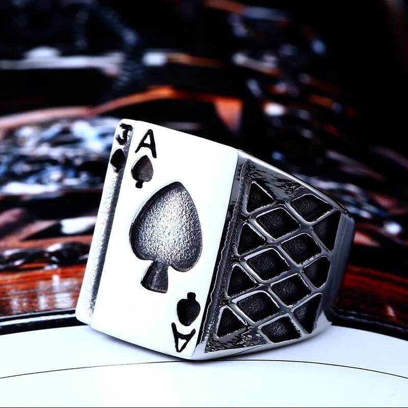 Ace & Spade Ring – 316L Stainless Steel Poker-Style Statement Band