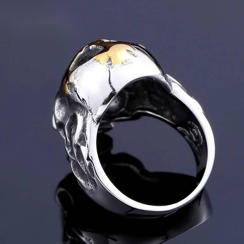 Cross & Skull Skeleton Ring – 316L Stainless Steel Gothic Biker Statement Band Red