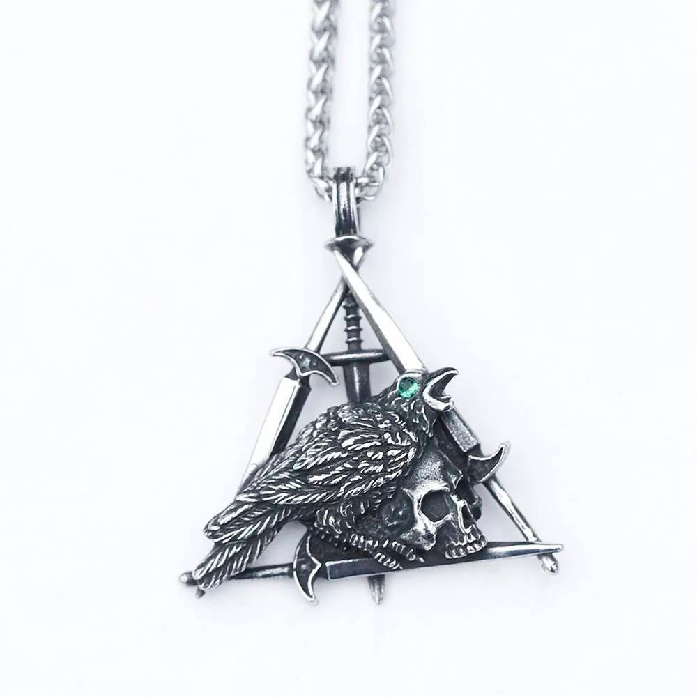 Men's 316L Stainless Steel Raven Skull Pendant Necklace