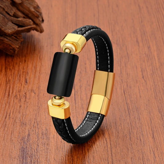 Oblong Agates Tiger Eye Beads Bracelet Women Accessories Leather Bangle Matching Bracelets for Man European and American