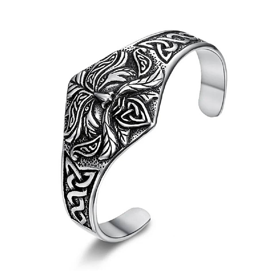 Celtic Green Man Bracelet – Norse Pagan Stainless Steel Cuff Bangle Style A