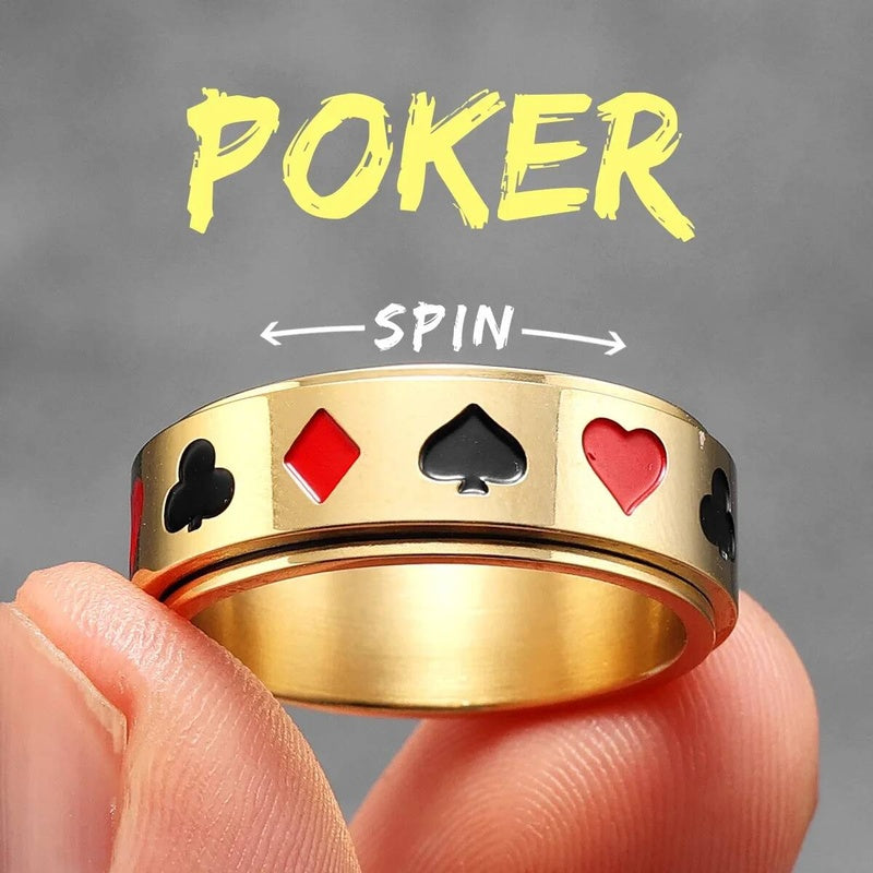 Lucky Poker Fidget Spinner Ring 316L Stainless Steel Punk Jewelry for Men
