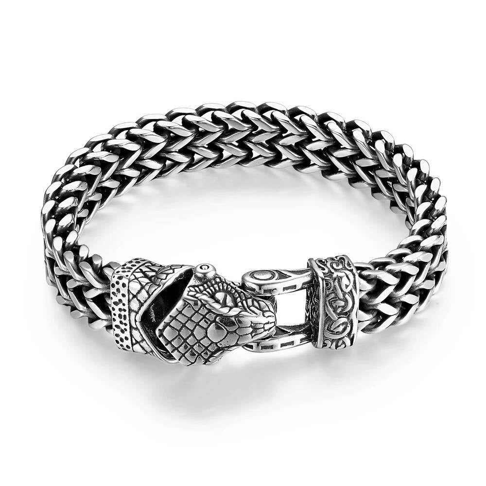 Viking Wolf Head Chain Bracelet – Norse Stainless Steel Armring Style C