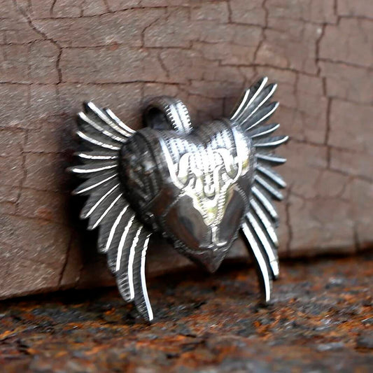 Winged Heart Baphomet Pendant – Gothic Stainless Steel Necklace
