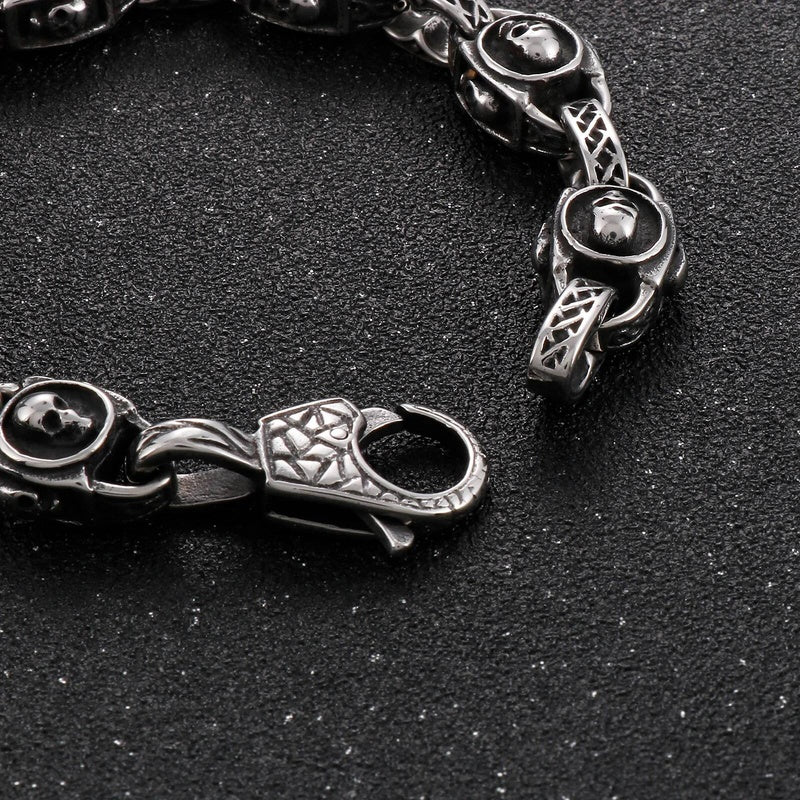 14mm Punk Skull Charm Bracelet Men Stainless Steel 316L Boyfriend Gift