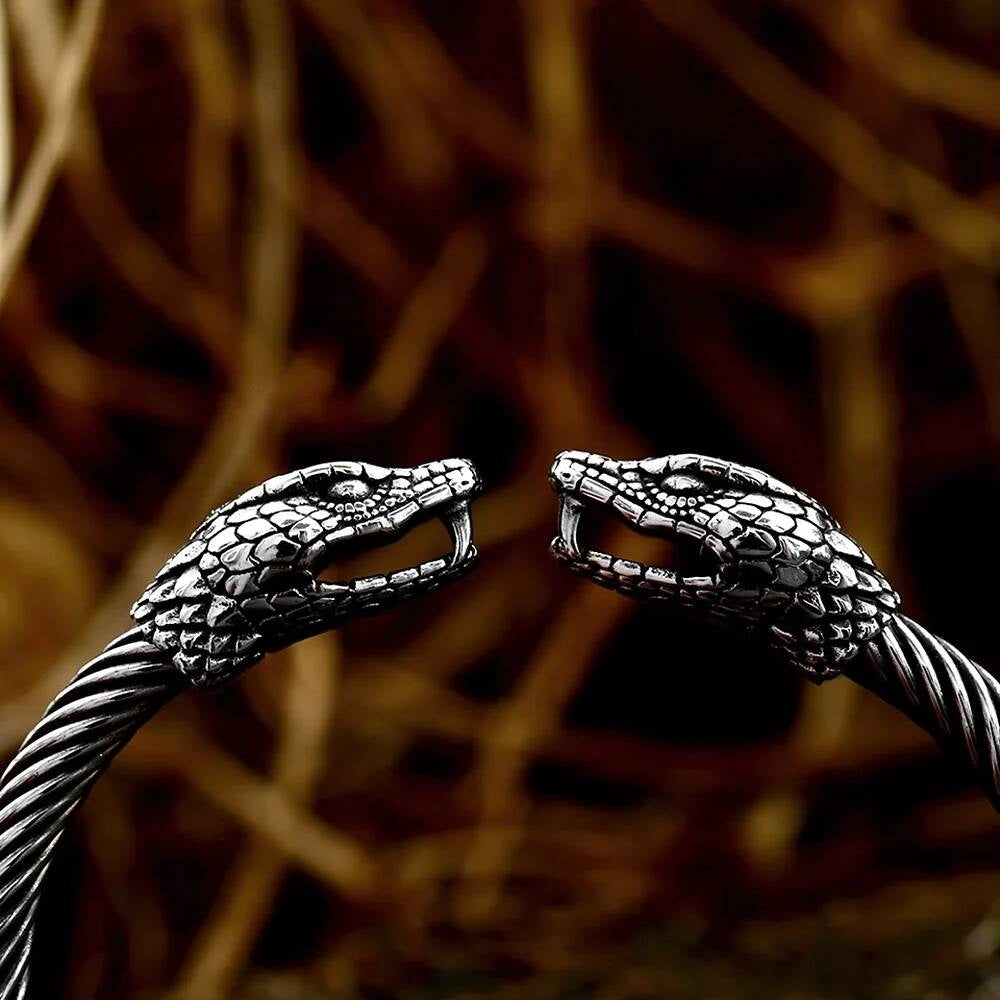 Viking Snake Head Bracelet – Twisted Stainless Steel Norse Bangle