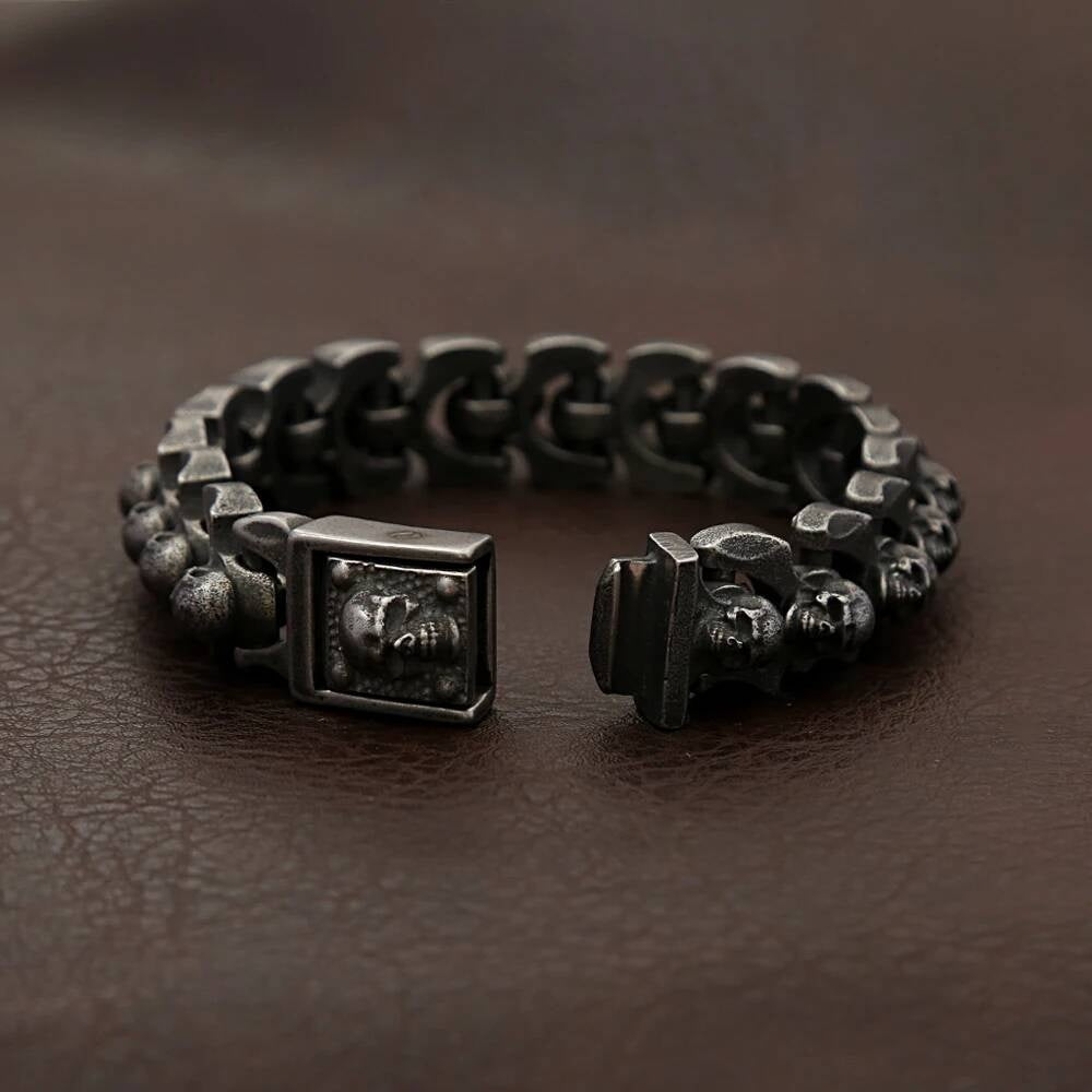 Vintage Gothic Skull Link Bracelet for Men 316L Stainless Steel Punk Biker Rock Chain Jewelry