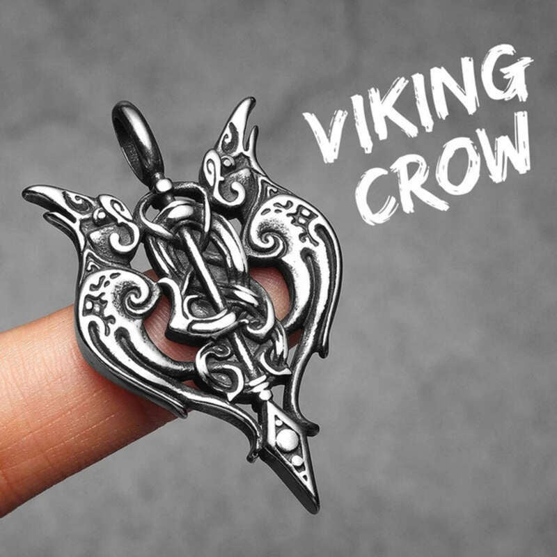 Viking Double Dragon Axe Pendant – Norse Stainless Steel Warrior Necklace N1514-Only Pendant
