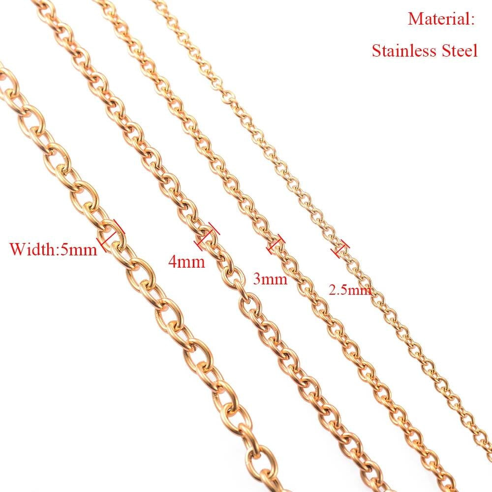 1Pc Width 2.5mm-5mm Gold Color Stainless Steel Round O Shape Chain For Women Men DIY Jewelry Making Bracelet Necklace